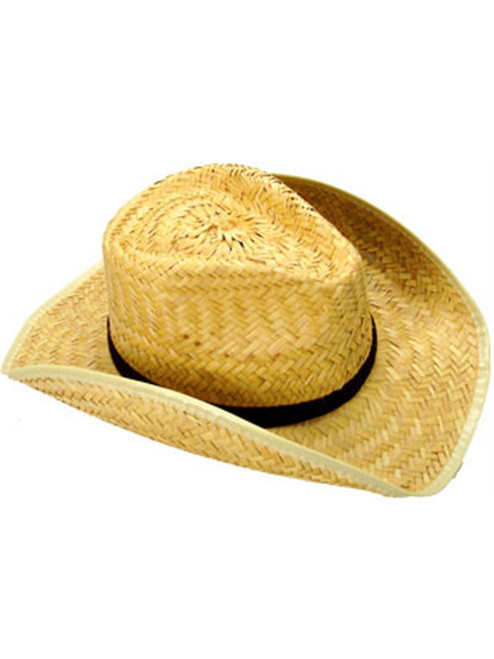 Rolled Brim Woven Straw Cowboy Cowgirl Hat Costume Accessory