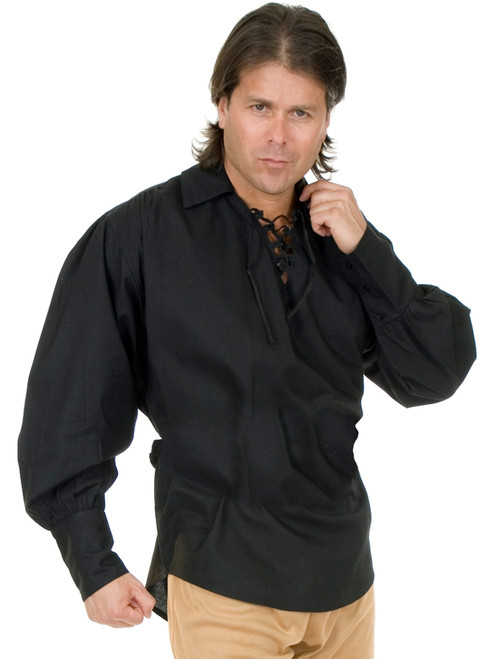 Adult Unisex Pirate Or Colonial Black Lace Up Costume Shirt
