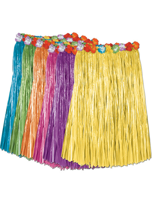 Adults Assorted-Color Hawaiian Tropical Luau Grass Hula Skirt Costume Accessory