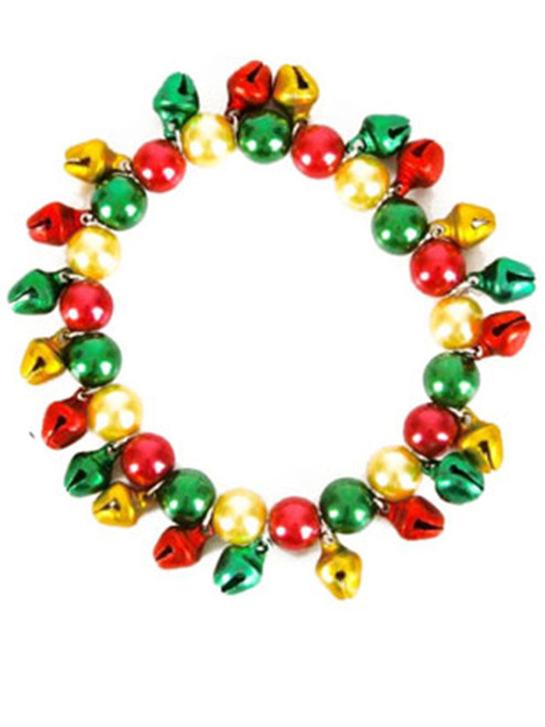 New Red Green & Gold Faux-Pearl Jingle Bells Bracelet