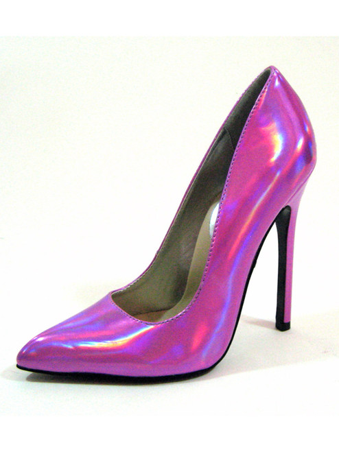 Highest Heel Womens 5" Plain Pump Fuchsia Iridescent Patent PU Shoes