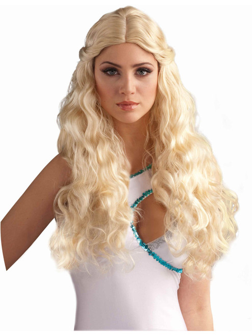 Adult Blonde Long Wavy Venus Goddess Costume Glamour Pulled Back Wig