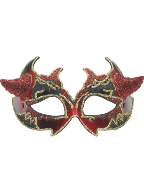 Deluxe Costume Red Black Venetian Carnival Horned Devil Mask