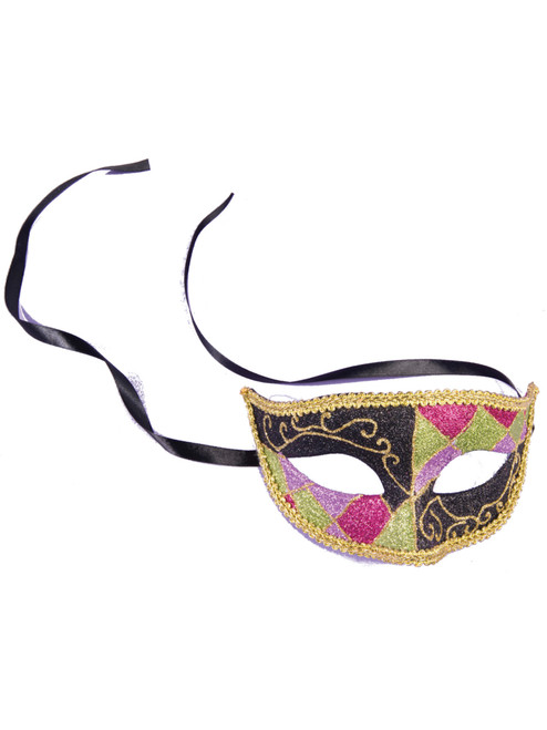 Adults Black And Multicolored With Gold Trim Venetian Masquerade Half Mask