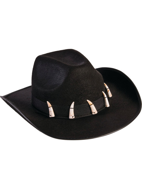 Adult Brown Suede Cowboy Hat With Teeth And Animal Print Band Costume Accessory