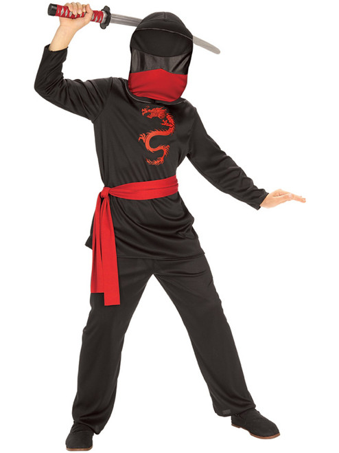 Child Boy's Masked Red Dragon Ninja Warrior Costume