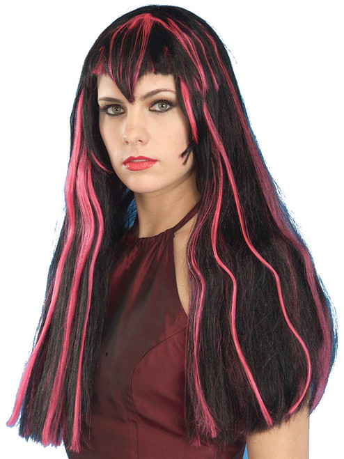 Adult Womens Costume Black and Pink Streaked Scarlet Vampiress Wig