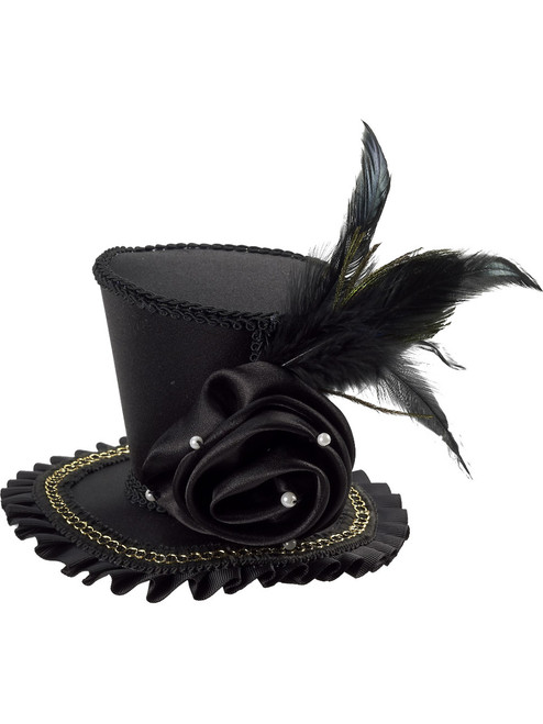 Women's Deluxe Ghost Bride Black Mini Top Hat With Flower