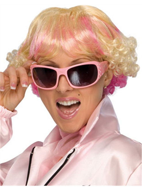 Womens Pinky Pink Ladies Blonde Wig with Highlights