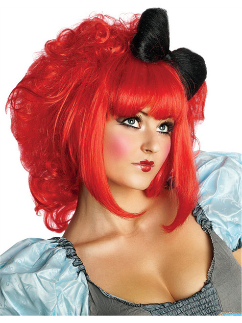 Sexy Adult Womens 80s Red Harajuku Anime Costume Cosplay Wig With Black Bow