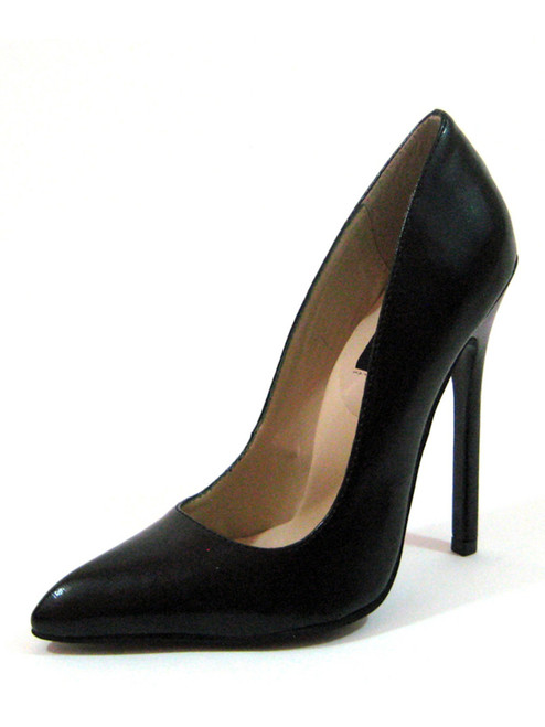 Highest Heel Womens 5" Plain Pump Black Kid PU Shoes