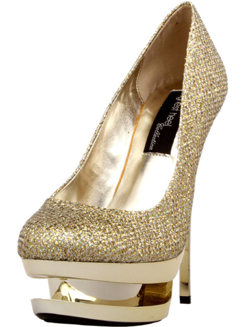 The DIAMOND-111 Sexy Womens 5 1/2" Gold Pump With Woven Glitter Upper Shoes