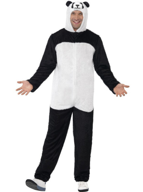 Mens All In One Panda Zip Up Bodysuit Costume With Hood