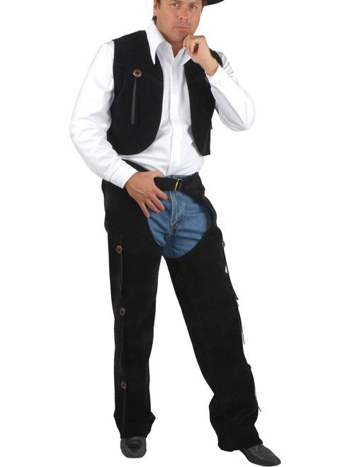 Men's Range Rider Cowboy Costume Black Faux Suede Chaps and Vest