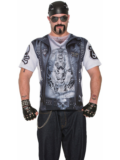 Adult's Mens Bad Gang Member Biker Printed Costume Sublimation Shirt