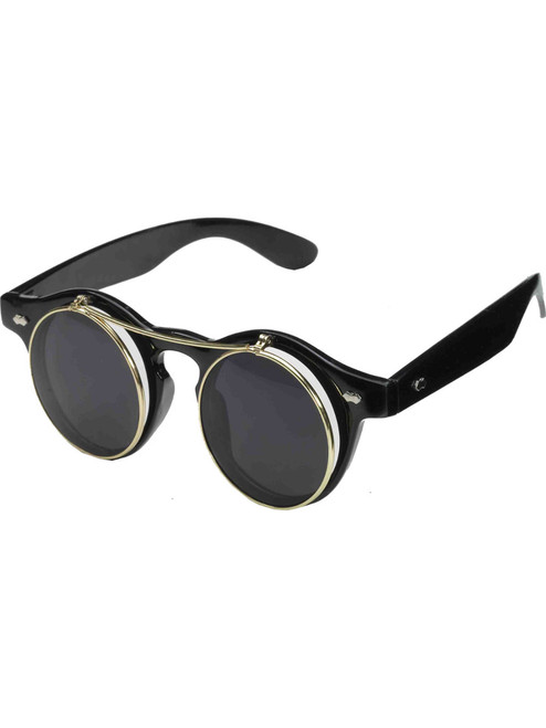 Steampunk Cowboy Costume Black Gold Flip-Up Sunglasses Goggles