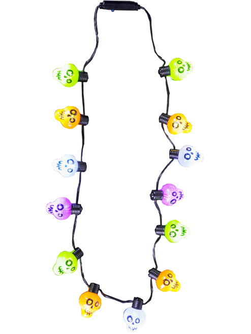 Light Up Halloween Skeleton Skull Light Bulb Necklace Costume Accessory