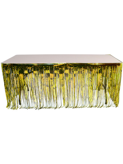 144" x 30" Metallic Tinsel Shiny Gold Fringe Table Skirt Party Decoration
