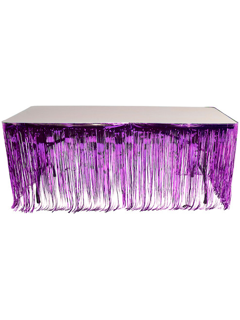 144" x 30" Metallic Tinsel Shiny Purple Fringe Table Skirt Party Decoration