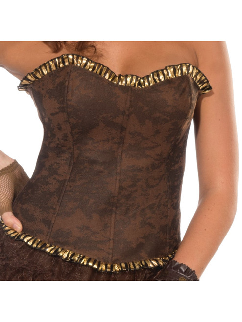 Womens Pirate or Steampunk Costume Brown Costume Corset With Gold Lace Trim