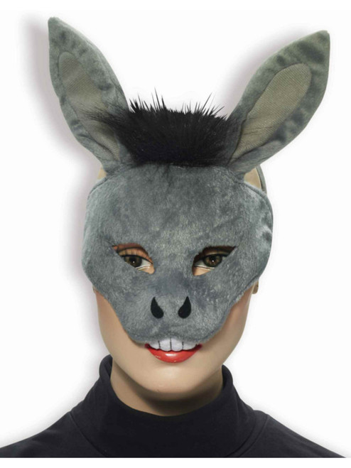 Adult Deluxe Grey Gray Plush Donkey Animal Half Eye Mask