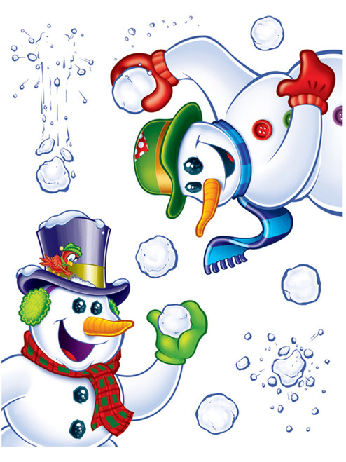 8 Count Snowman And Snowballs Wall Clings Holiday Decorations 12"x17"