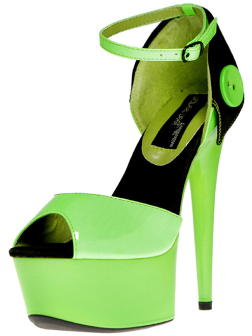 Sexy Womens 6" Green Neon Upper Raincoat Button On Rear Qtr Platform Shoes