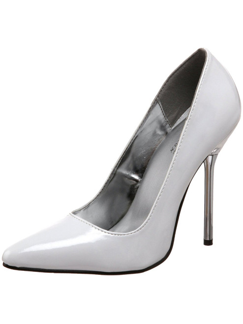 Highest Heel Women's 5" Pointy Toe Pump White Patent Shoes