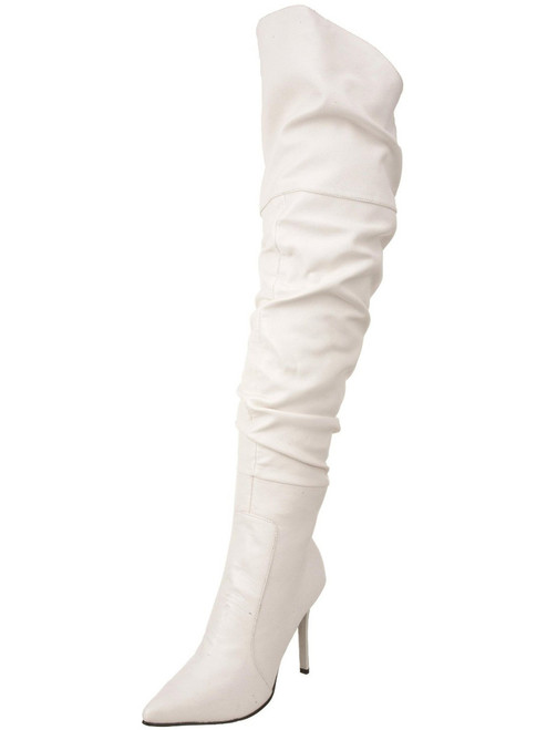 Women's Shoes 4" Thigh High Scrunch Boot Classic Pump Construction White Soft PU