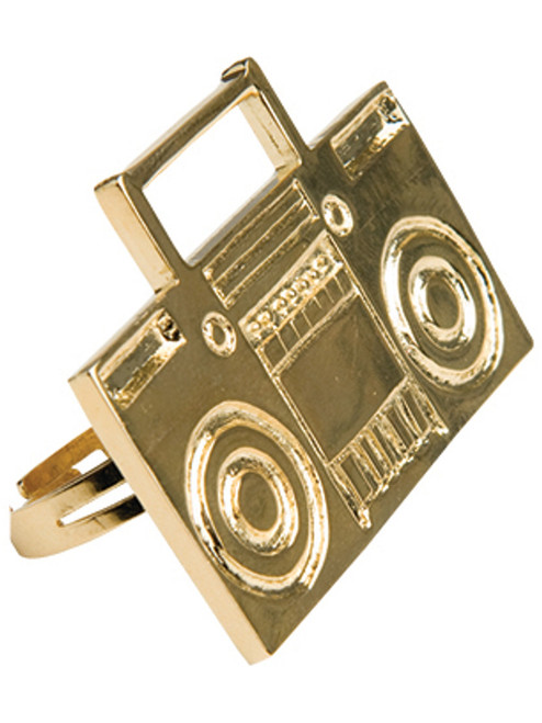 80s Rapper Costume Gold Boom Box Ghetto Blaster Ring