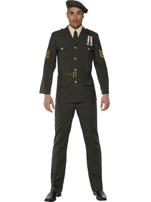 Adult's Mens Wartime Officer Green Beret Army Service Uniform Costume