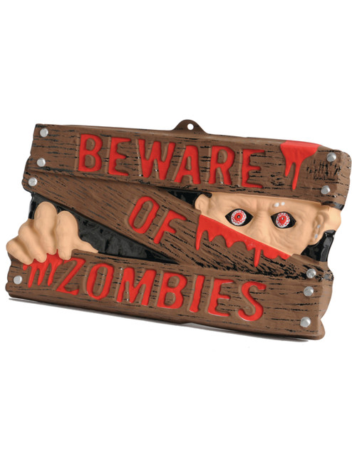 Beware Of Zombies Sign Warning Halloween Decoration Sign 16" x 9"