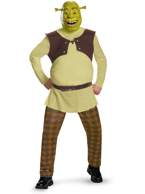 Adult's Mens Deluxe Shrek Jumpsuit With Inflatable Belly Costume