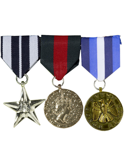 Set of 3 War Hero Costume Accessory Military Vet Star Medals