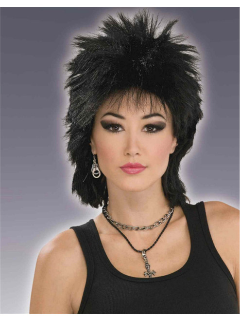 Adult Black Punk Idol 80s Rock Star Wig