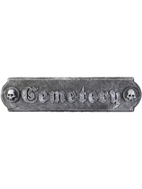 Large Faux-Stone Cemetery Halloween Decoration Sign With Skulls