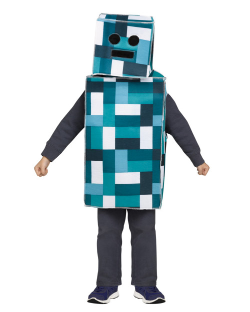 Child's Blue Future Robot Pixel Silent Creeper Monster Costume