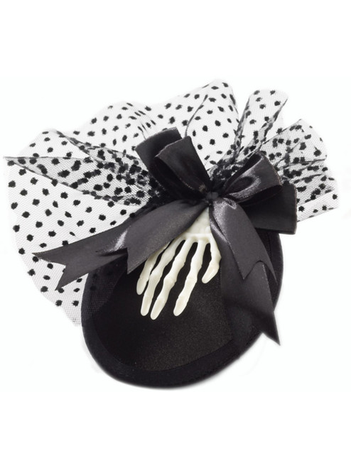 Black White Skeleton Hand Bone Collection Mini Widow Hat with Clips