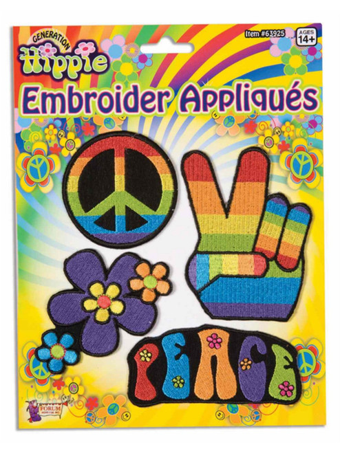 4 Embroidered Appliques Costume Accessory 70s Hippie Flower Child Patches