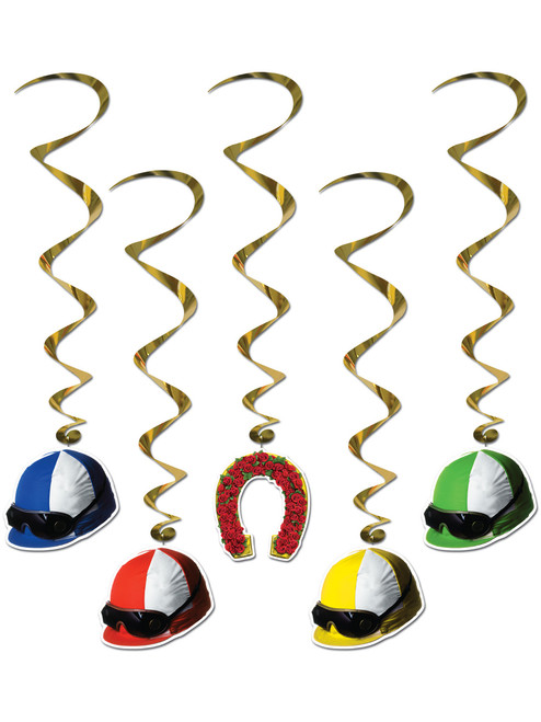 Set Of 5 Hanging Jockey Helmet And Horseshoe Whirls Scene Setter Decals