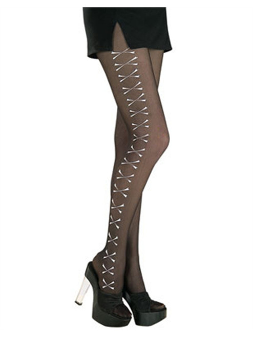 Sexy Black Crossbones Adult Costume Pantyhose Tights