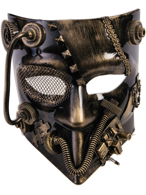 Adults Steampunk Industrial Age Robot Gold Jester Mask Costume Accessory