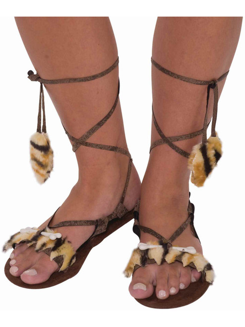 Stone Age Jungle Cave Womens Costume Fur Trim Sandals