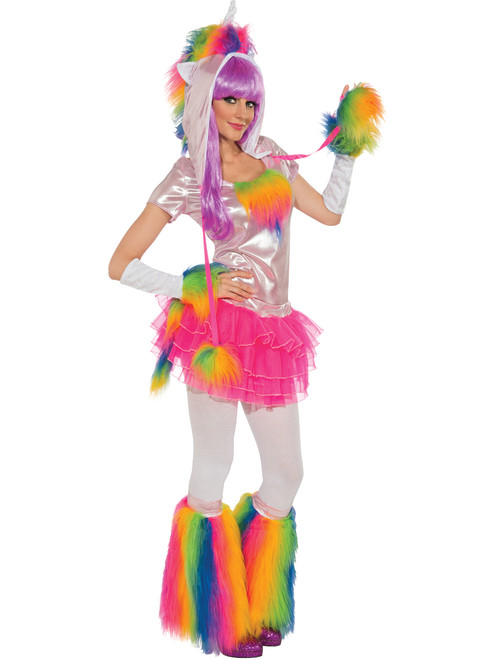 Adults Womens Rainbow Unicorn Clown My Pretty Pony Costume