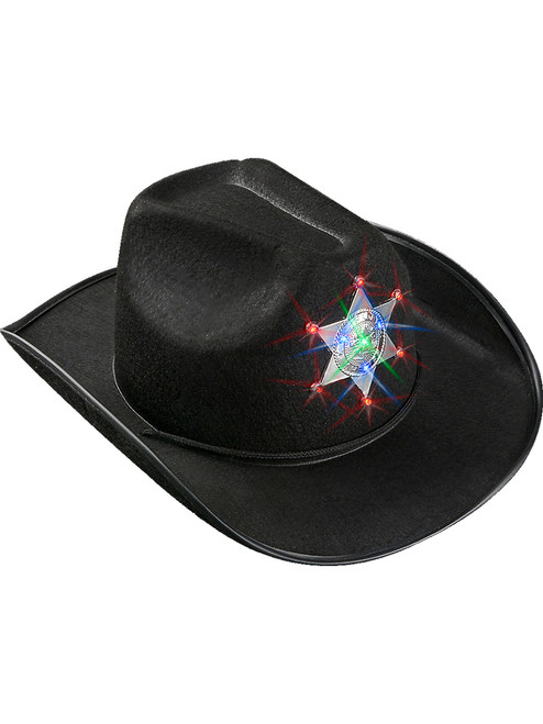 Child's Black Light Up Sheriff Badge Cowboy Hat Costume Accessory