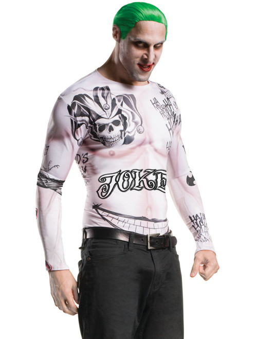 Adult's Mens Joker Suicide Squad Shirt Top With Wig Costume Kit