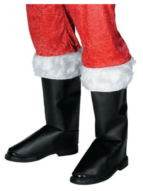 Deluxe Santa Claus Costume Fur Trim Black Faux Leather Boot Tops