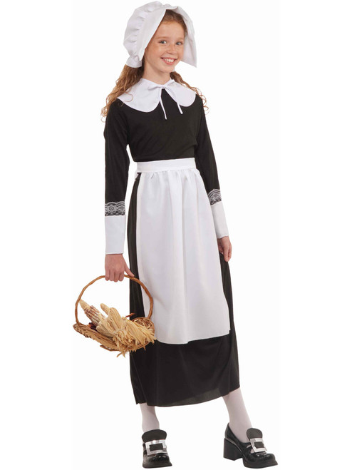 4 Piece Girl's Pilgrim Settler Costume Lace Accessory Set