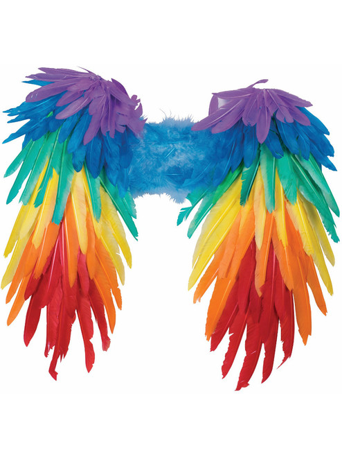 Adult Women's Rainbow Tropical Parrot Feather Wings Costume Accessory