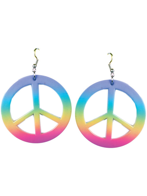 Womens Hippie Peace Sign Rainbow Tie Dye Earrings Costume Accessory